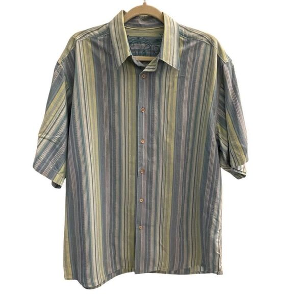 Tommy Bahama 100% Silk Blue Stripe Button Down Up Shirt Men’s Size Large - Picture 1 of 4